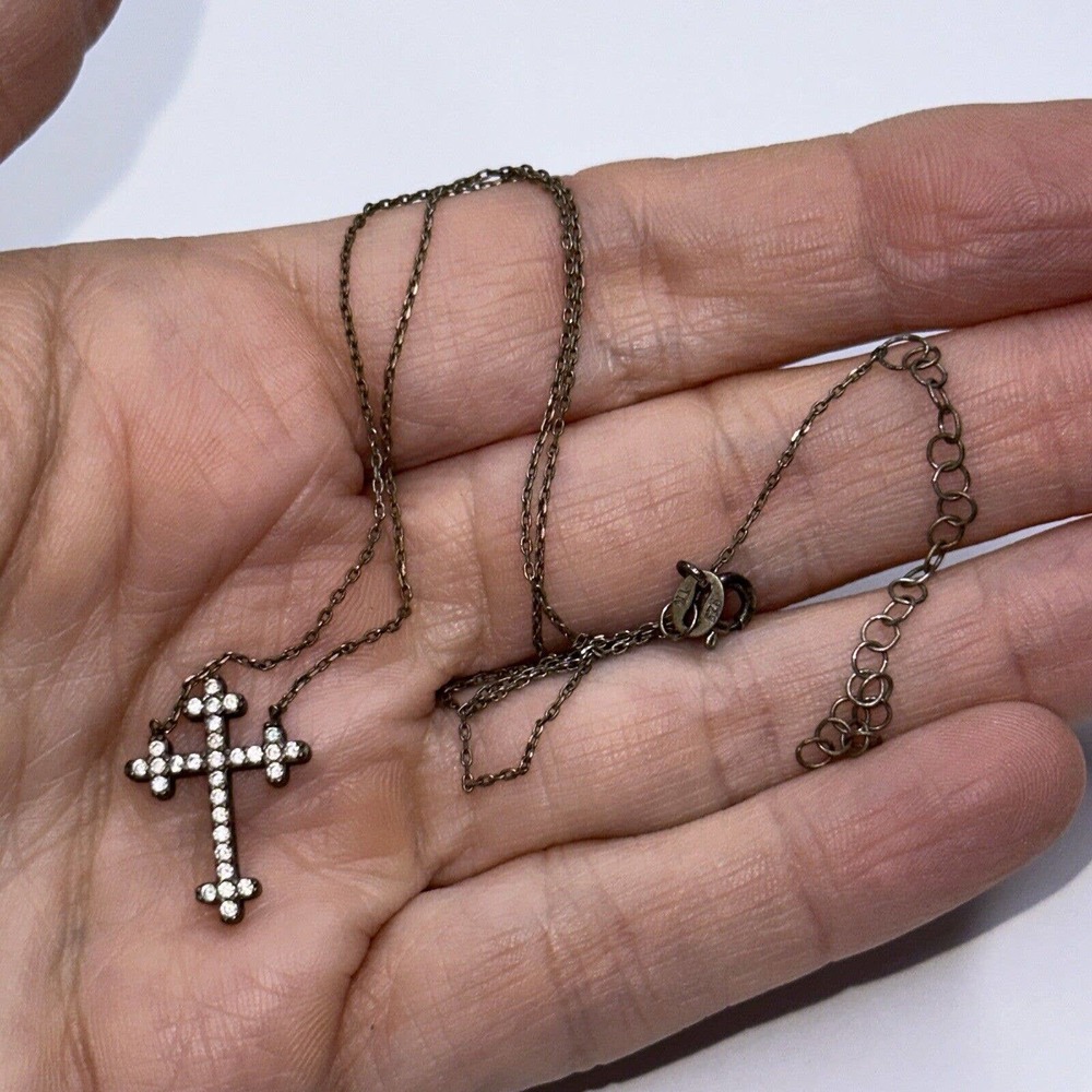 Sterling Silver Necklace Chain Cross Crucifix Pendant CHarm Crystals 15-17" 925